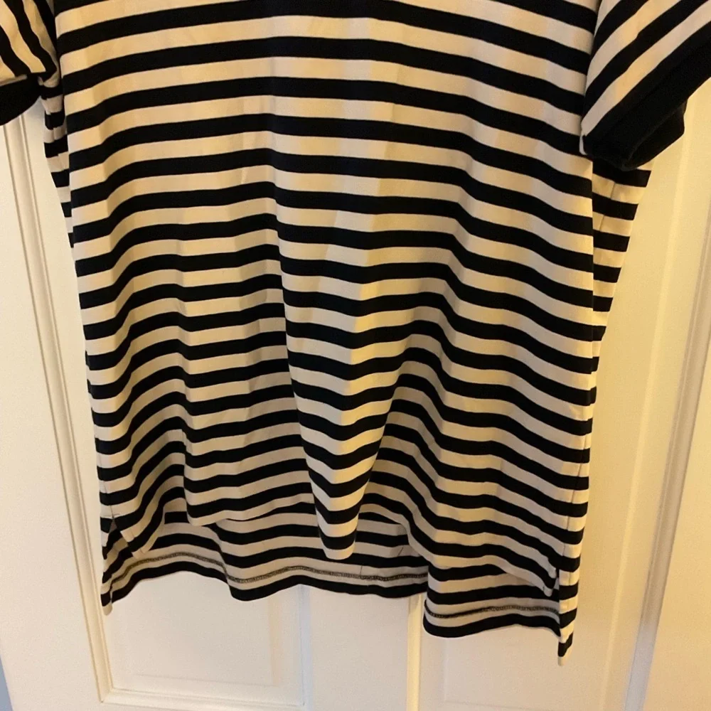 J.Crew Men’s Polo Shirt Navy Blue Cream Stripe Short Sleeve Size L Nautical Prep